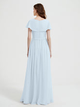 Cap Sleeves Long Chiffon Dresses with Slit-Mist
