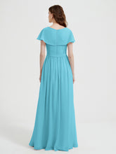 Cap Sleeves Long Chiffon Dresses with Slit-Pool