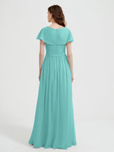 Cap Sleeves Long Chiffon Dresses with Slit-Spa