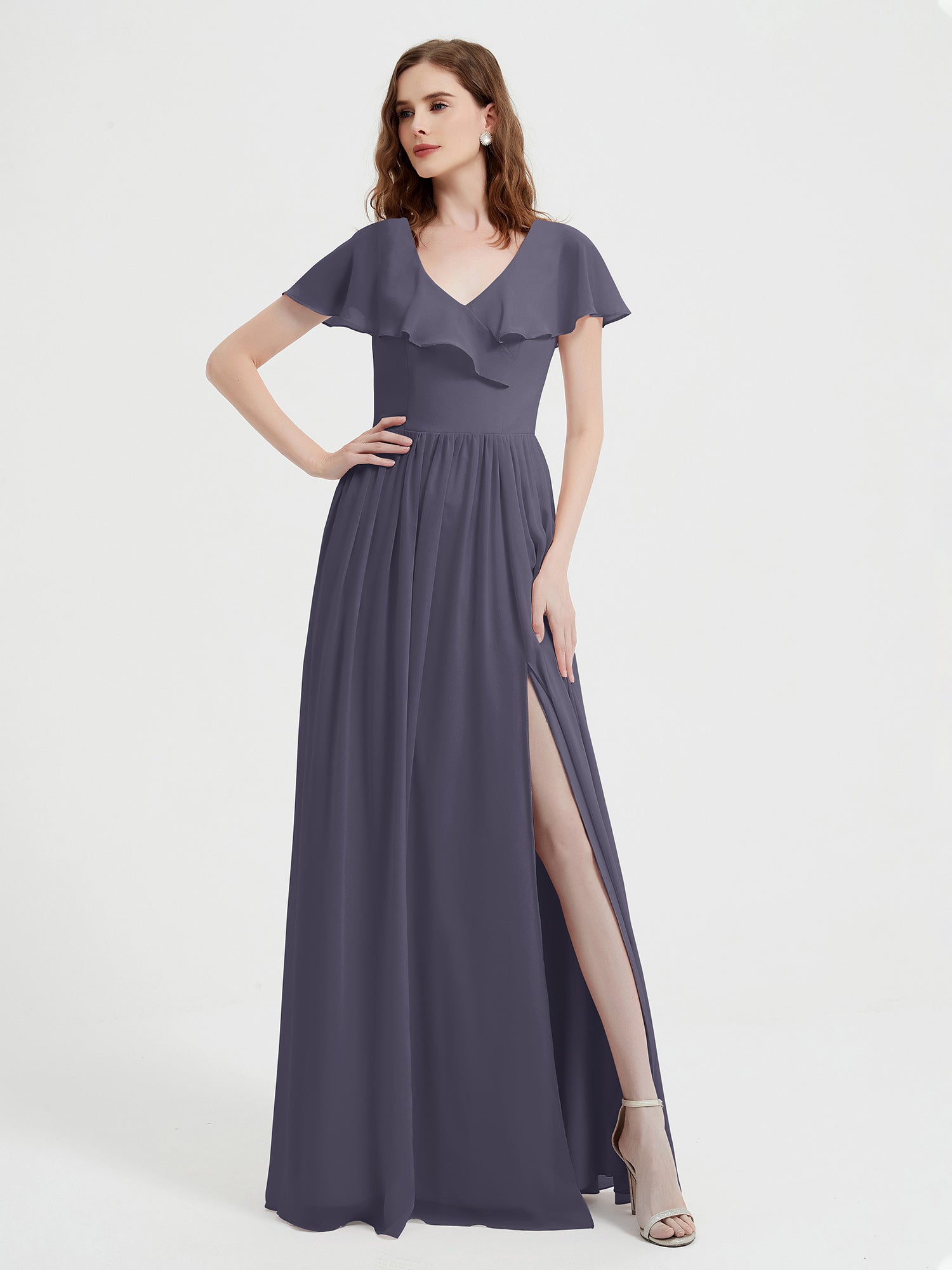 Square Neck Gown with Half Sleeves and Slit Stormy