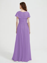 Cap Sleeves Long Chiffon Dresses with Slit-Tahiti