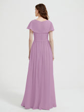 Cap Sleeves Long Chiffon Dresses with Slit-Wisteria