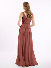 V-neck Chiffon Long Dress of Bridesmaids Terracotta