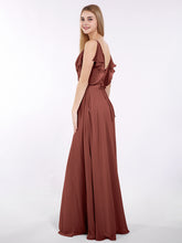 Spaghetti Strap Chiffon Dress with V-neck-Terracotta