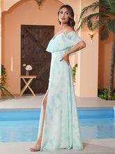 Floor-length V-neck Ruffles Chiffon A-line Dress Minty Cloud