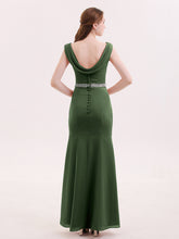 Chiffon Sheath Dress with Beaded Waistband-Olive Green