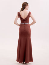 Chiffon Sheath Dress with Beaded Waistband-Terracotta