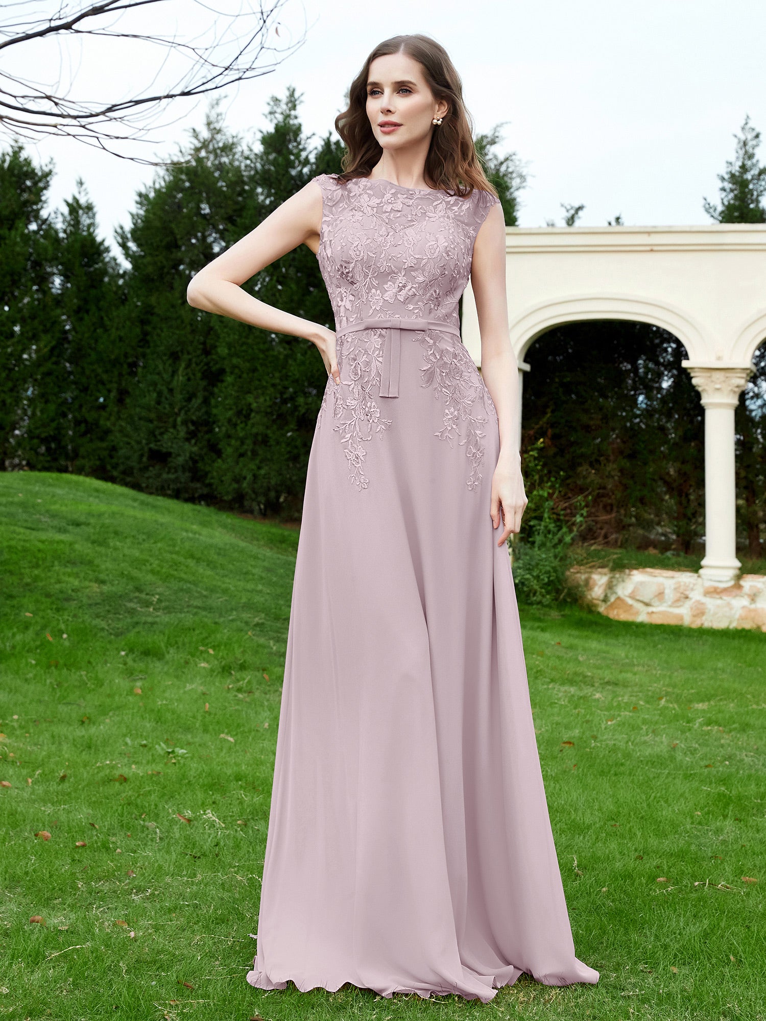 Full Length Dress with ILLusion NECK Dusk