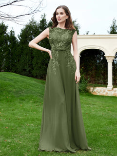 Elegant Illusion Lace Appliqued Dress With Buttons Olive Green