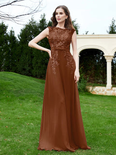 Elegant Illusion Lace Appliqued Dress With Buttons Terracotta