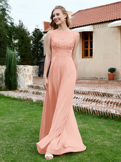 Chiffon And Lace Floor-length A-line Dress Coral