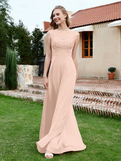 Chiffon And Lace Floor-length A-line Dress Pearl Pink