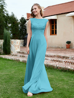 Chiffon And Lace Floor-length A-line Dress Pool