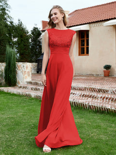 Chiffon And Lace Floor-length A-line Dress Red