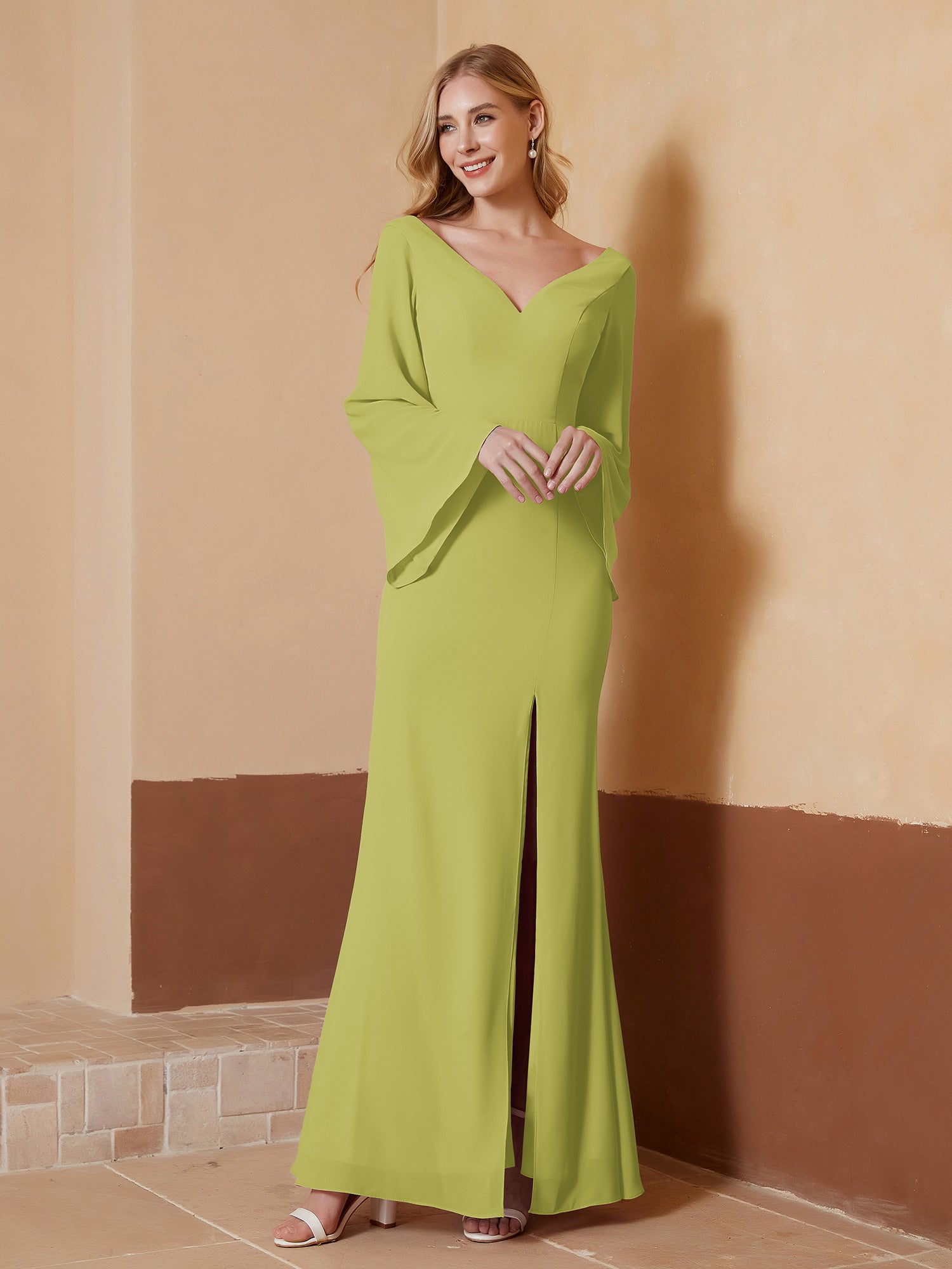 Strapless Long Sheath Chiffon Gown with Slit Brown Plus Size