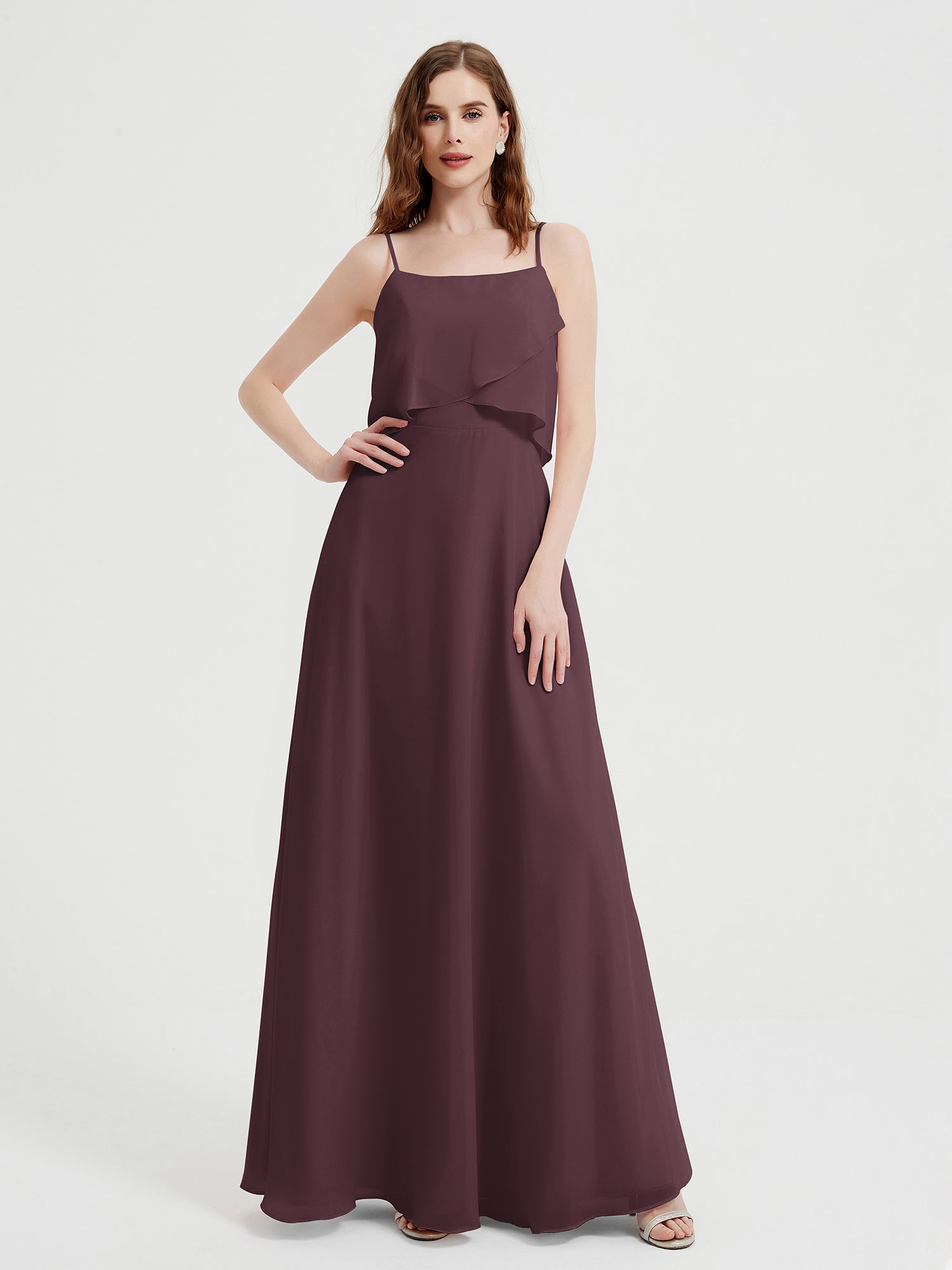 bridesmaid dresses babaroni Chiffon Cabernet Square Floor-length Spaghetti Straps A-line, Cabernet / US0 ice blue bridesmaid dresses
