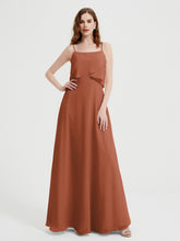 Spaghetti Straps Simple Bridesmaid Dresses-Rust