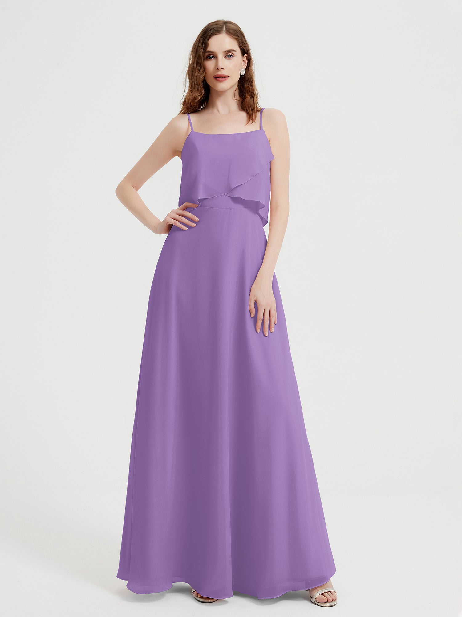 Spaghetti Strap Long Chiffon Bridesmaid Gowns Tahiti Plus Size