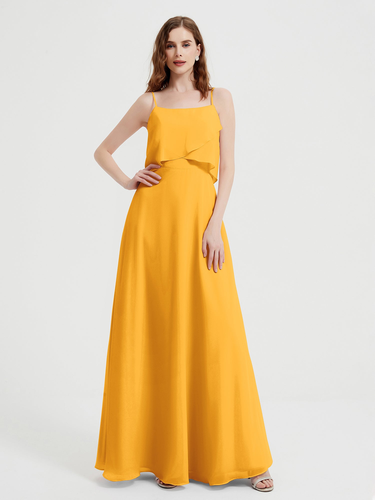 Cross Pleated Bodice Spaghetti Straps Satin Dresses Tangerine Plus Size main image 1