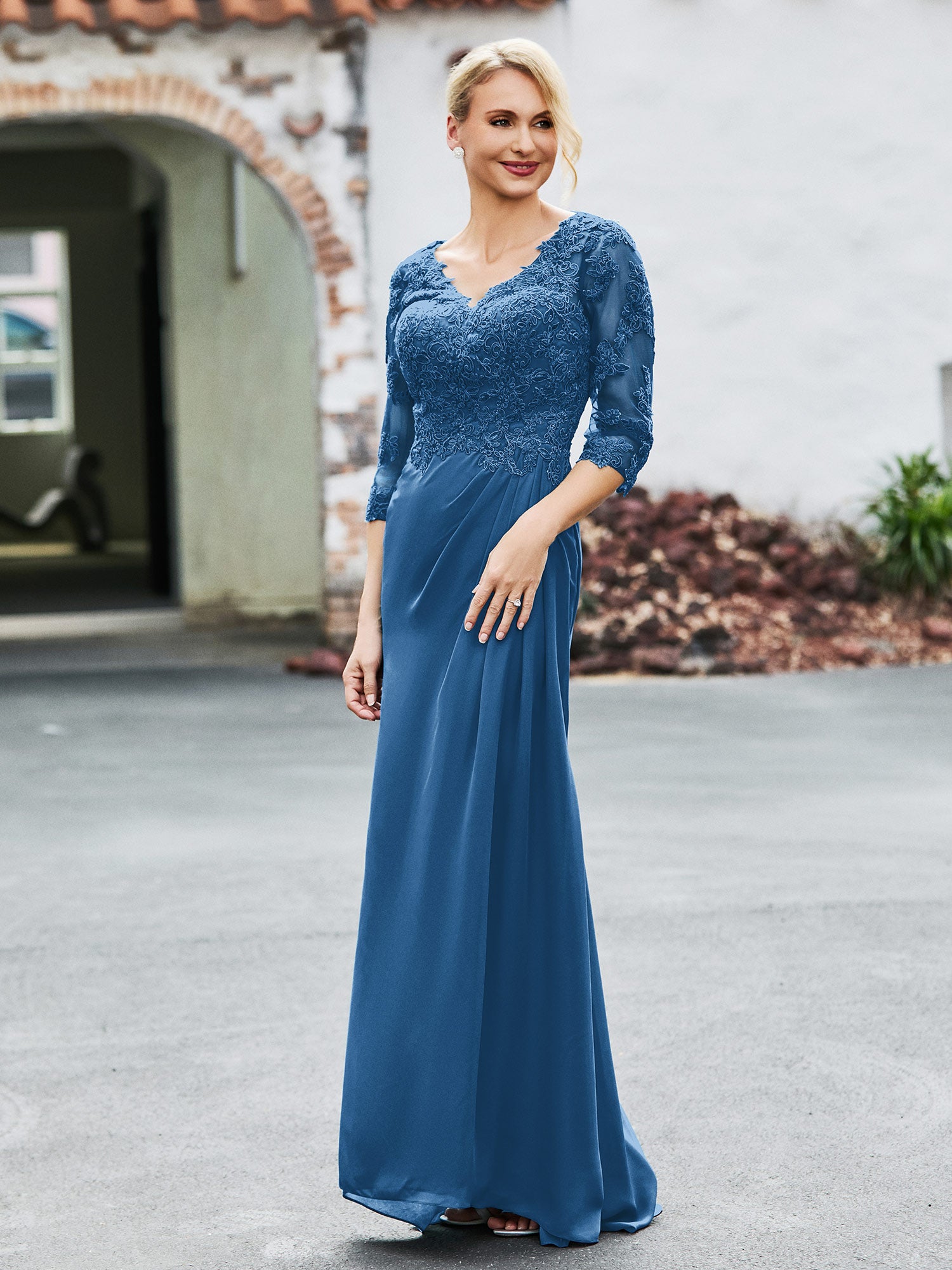 ink blue dress BABARONI Half Sleeve Mother of the Bride Dress