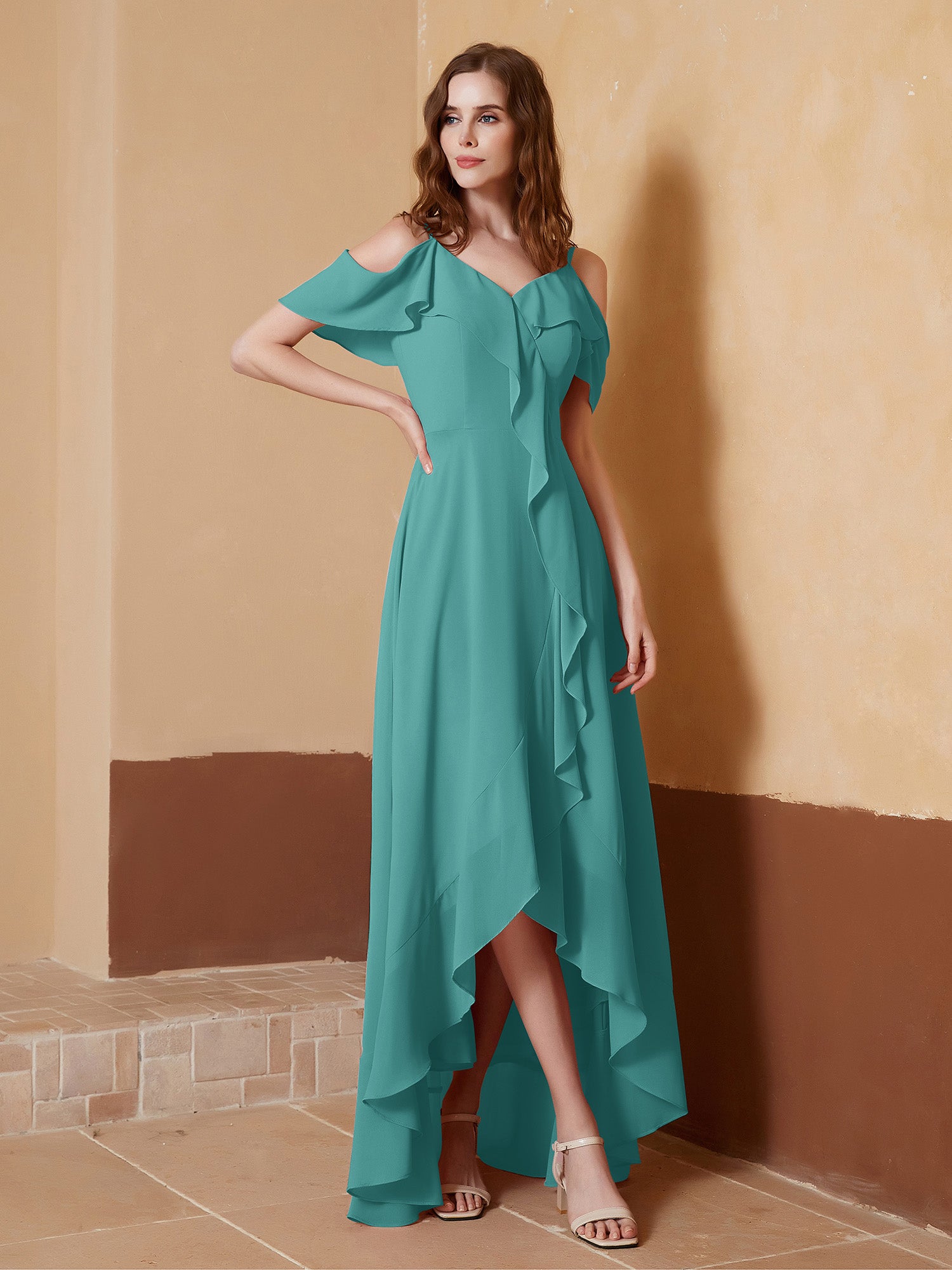 A-Line Chiffon Dress with Flower Appliqued Jade Plus Size