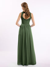 Lace And Chiffon Long Gown of Bridesmaids-Olive Green