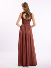 Lace And Chiffon Long Gown of Bridesmaids-Terracotta