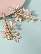 Alloy Diamond-Inlaid Golden Leaf Hair Clip 2 Pcs