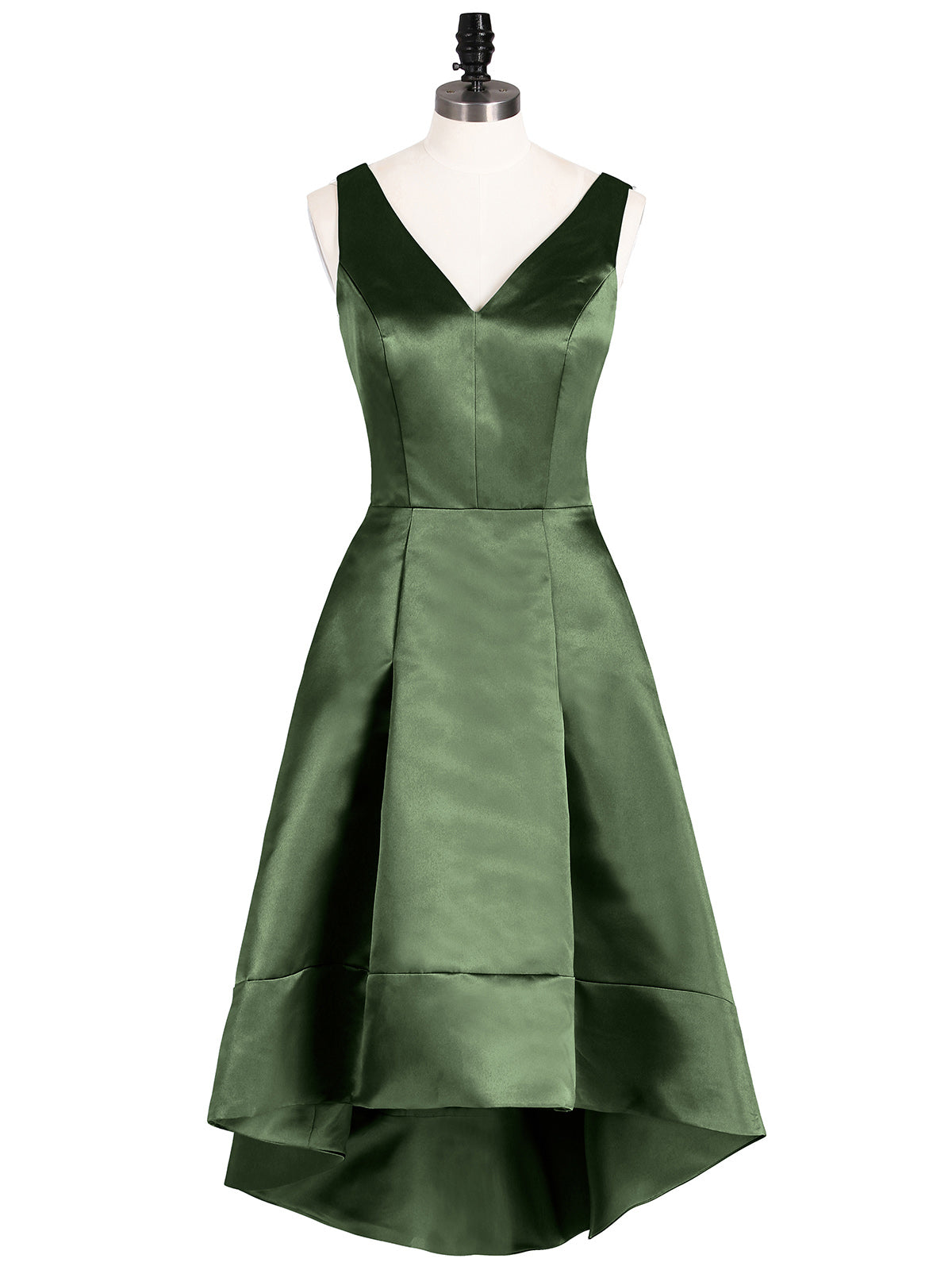 BABARONI V-neck Satin High Low Bridesmaid Dresses-Olive Green, Olive Green / US0 BABARONI V-neck Satin High Low Bridesmaid Dresses-Olive Green, Olive Green / US0
