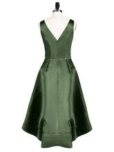 V-neck Satin High Low Bridesmaid Dresses-Olive Green