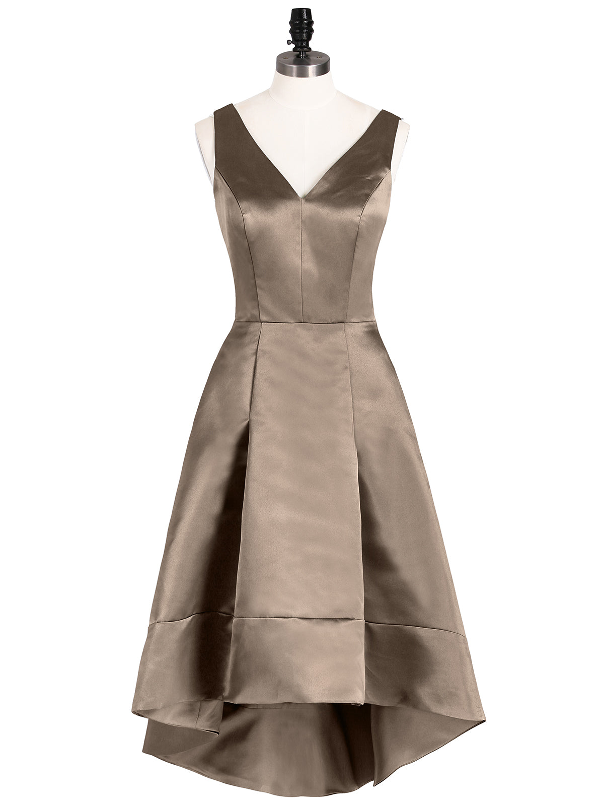 BABARONI V-neck Satin High Low Bridesmaid Dresses-Taupe, Taupe / US0 BABARONI V-neck Satin High Low Bridesmaid Dresses-Taupe, Taupe / US0