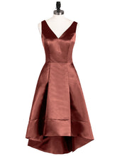V-neck Satin High Low Bridesmaid Dresses-Terracotta