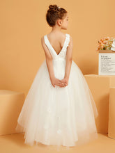 Scoop Floor-Length Tulle/Satin Flower Girl Dress with 3D Floral