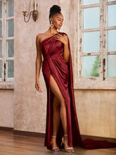 One Shoulder Sleeveless Long Dress With Ribbons Burgundy