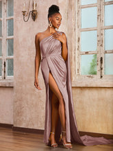 One Shoulder Sleeveless Long Dress With Ribbons Dusty Rose