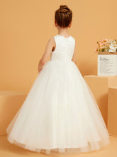 Illusion Lace Appliqued Ball-Gown Lace Flower Girl Dress