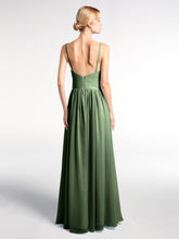 Deep V-neck Empire Waist Chiffon Long Dress-Olive Green