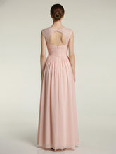 Sweetheart Chiffon Dresses with Lace Cap Sleeves Pearl Pink