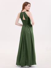 Long Chiffon Halter Bridesmaid Dresses-Olive Green