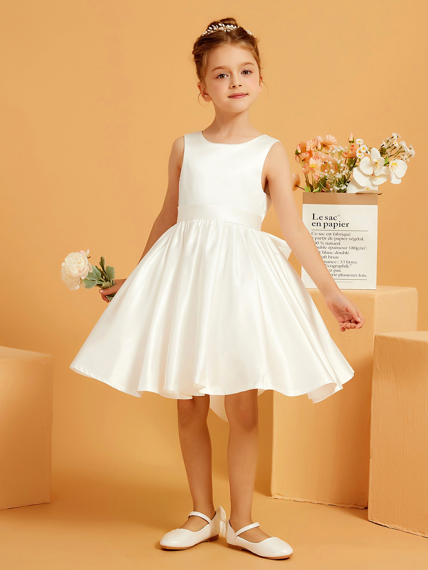 BABARONI A-Line Satin Flower Girl Dress