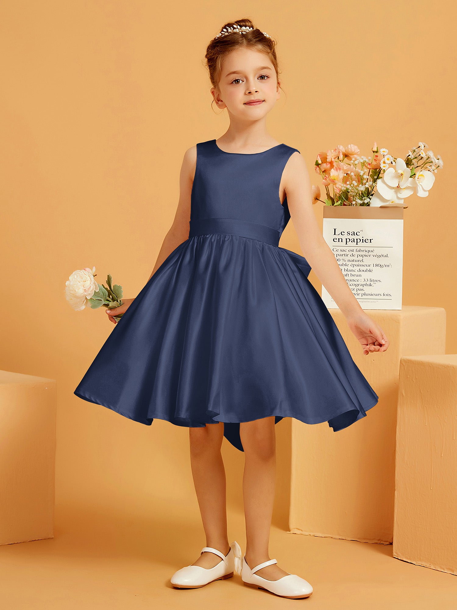 BABARONI A-Line Satin Flower Girl Dress - Short Sleeveless Wedding Party Gown with Bow Back BABARONI A-Line Satin Flower Girl Dress - Short Sleeveless Wedding Party Gown with Bow Back