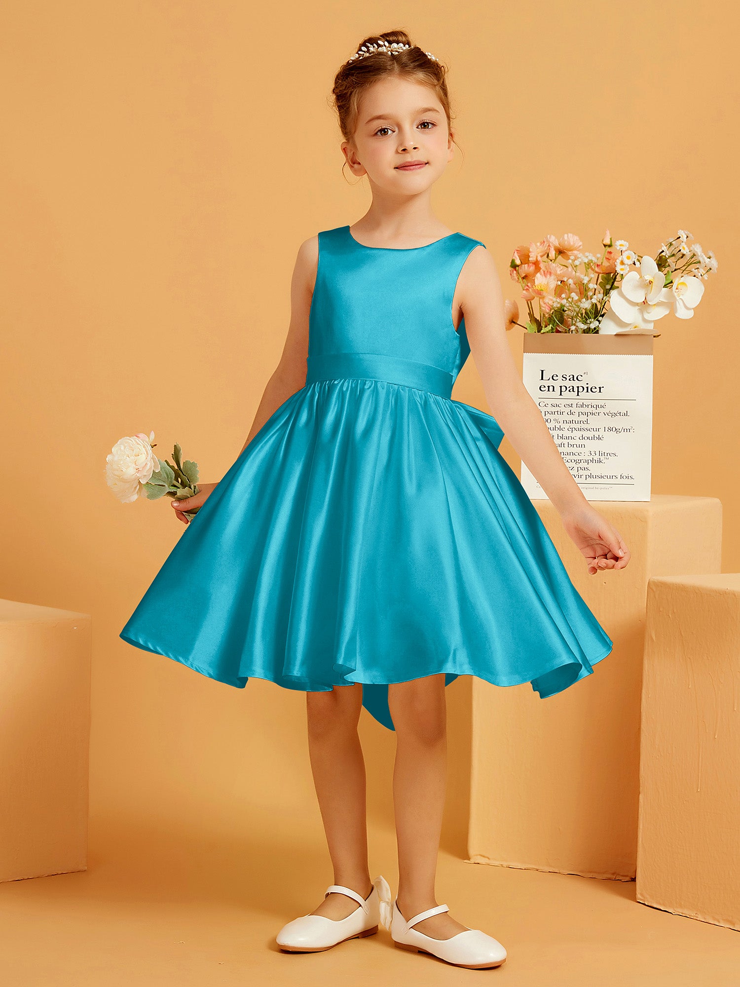 BABARONI A-Line Satin Flower Girl Dress