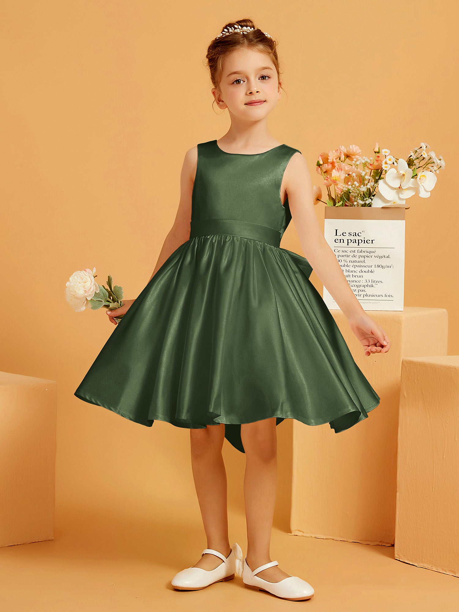 BABARONI A-Line Satin Flower Girl Dress