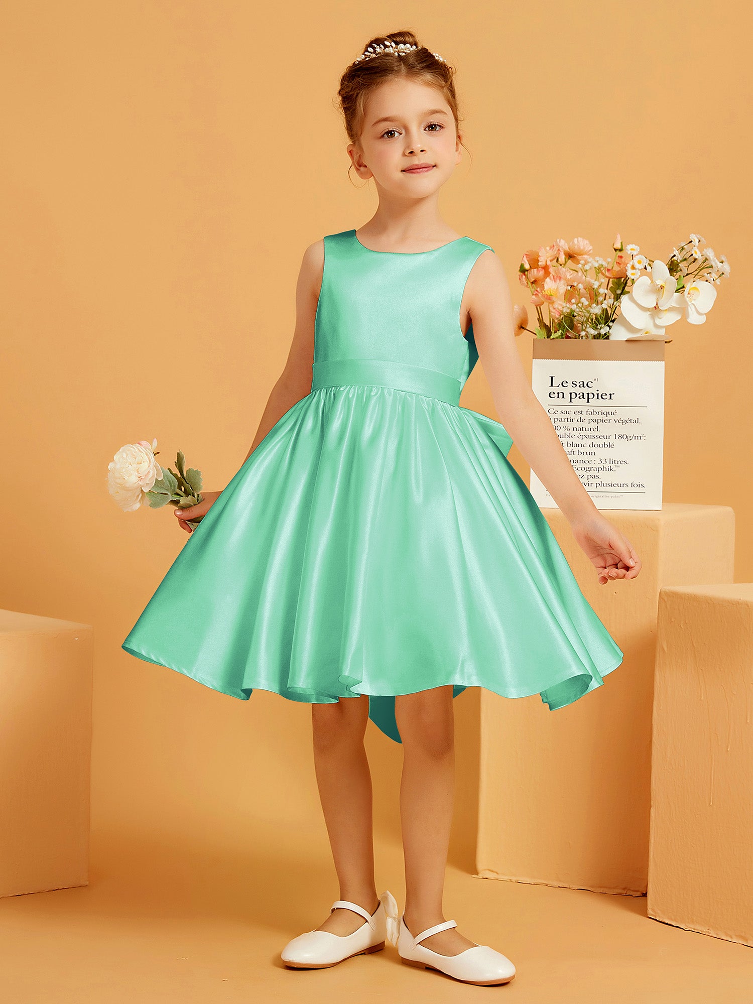 BABARONI A-Line Satin Flower Girl Dress