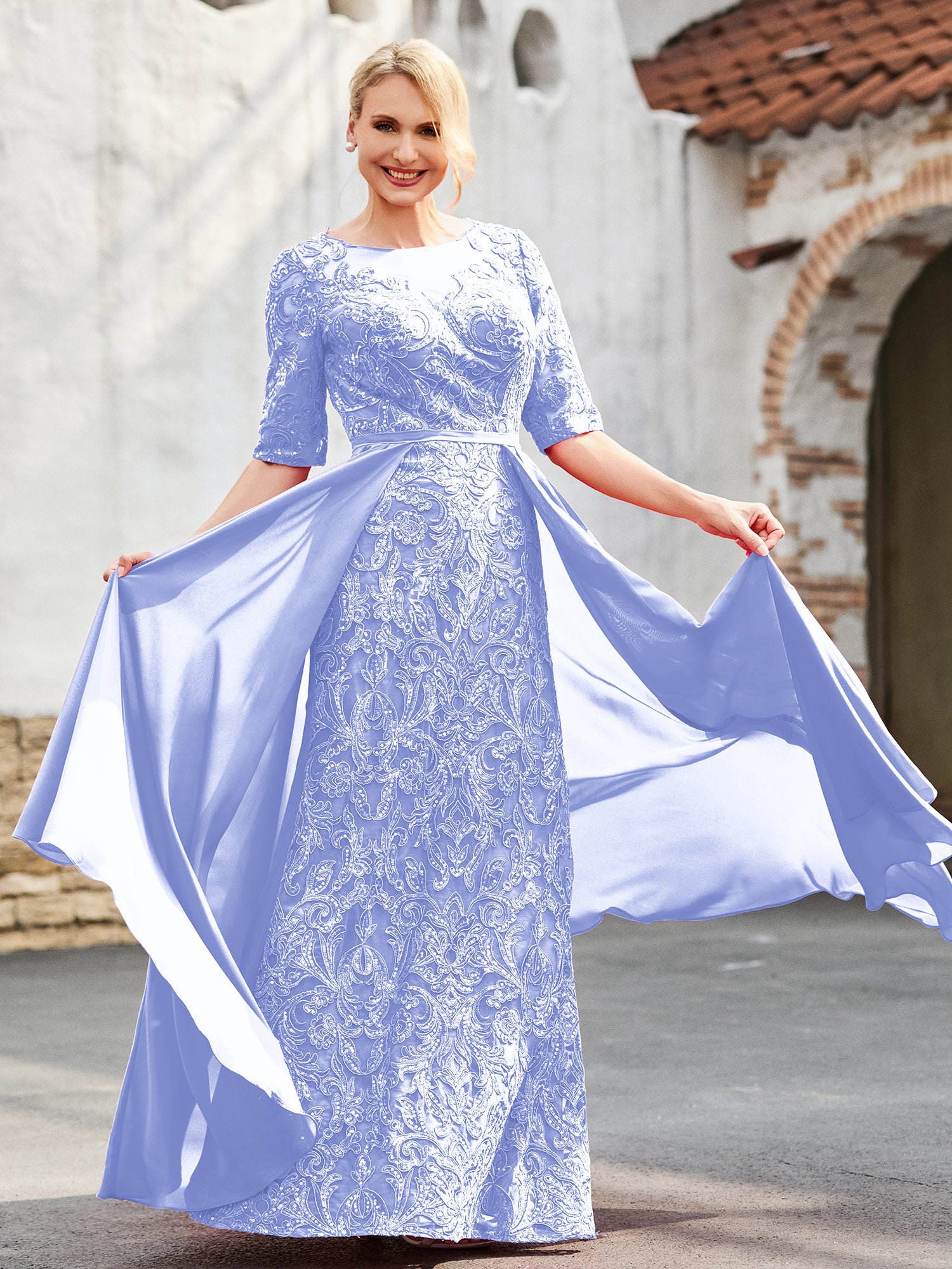 BABARONI Chiffon Lavender Mother of the Bride Dresses A-line V-neck