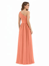One Shoulder Chiffon Long Bridemaid Dresses-Sunset