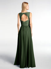V-neck Lace Top Chiffon Skirt Maxi Dress-Olive Green