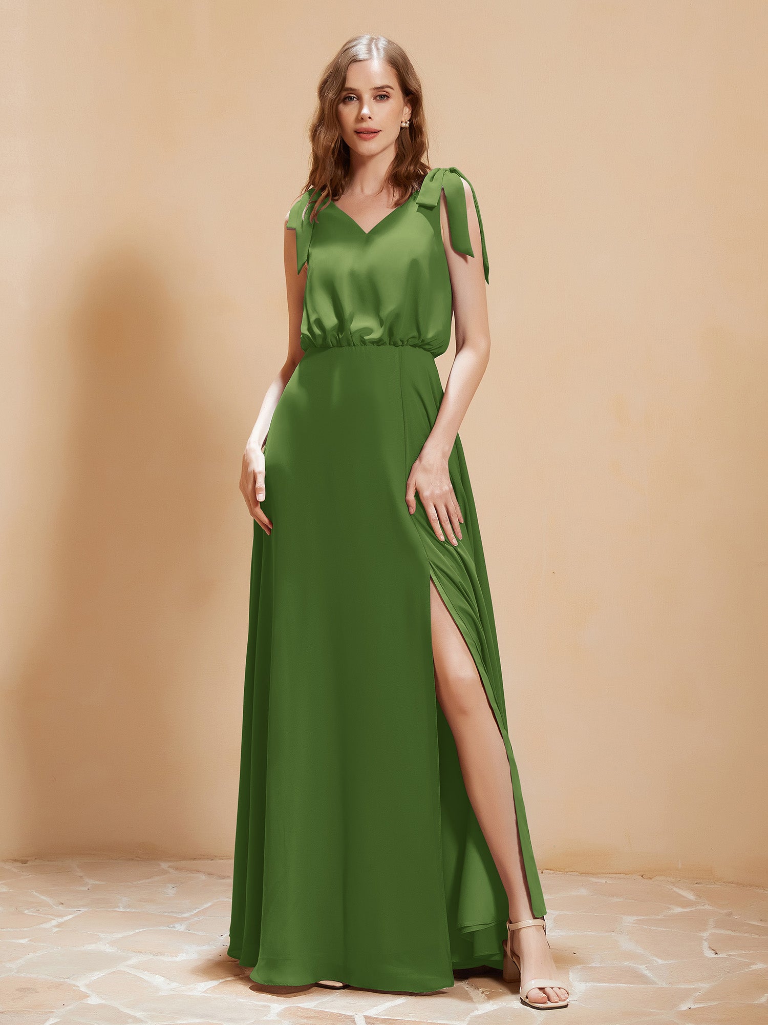 A-Line V-neck Floor-length Dress With Silt Grape Plus Size main image 1
