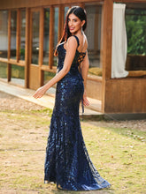 Sheath/Column Sweetheart Sequins Prom Dress with Slit Dark Navy