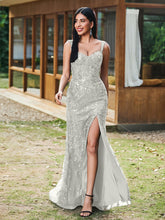 Sheath/Column Sweetheart Sequins Prom Dress with Slit Ivory